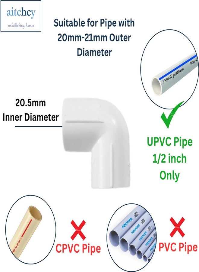 Aitchcy U PVC Elbow 1/2 Inch | 90 Degree elbow for 1/2 Inch UPVC pipe | PVC Pipe Joint | PVC Jointer Connector for Furnitures & Structures | 90° Connectors Heavy duty 1/2 Inch (12 Pcs Pack) - Image 2
